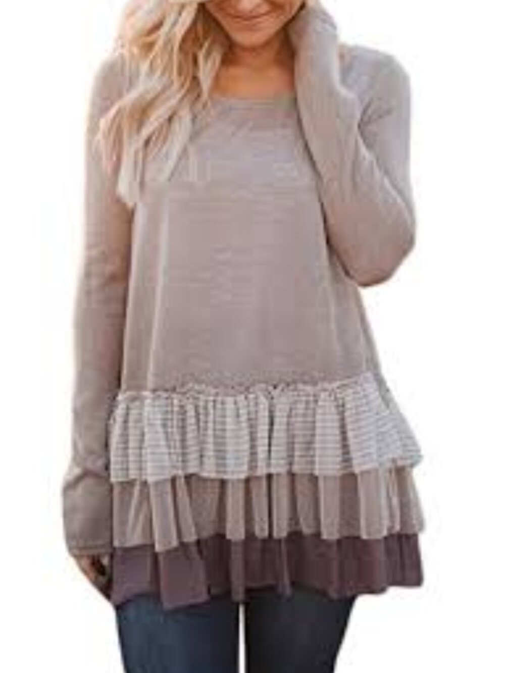 Easel Anthropologie Long Sleeve Bohemian Tiered Ruffle Hem Top | Large